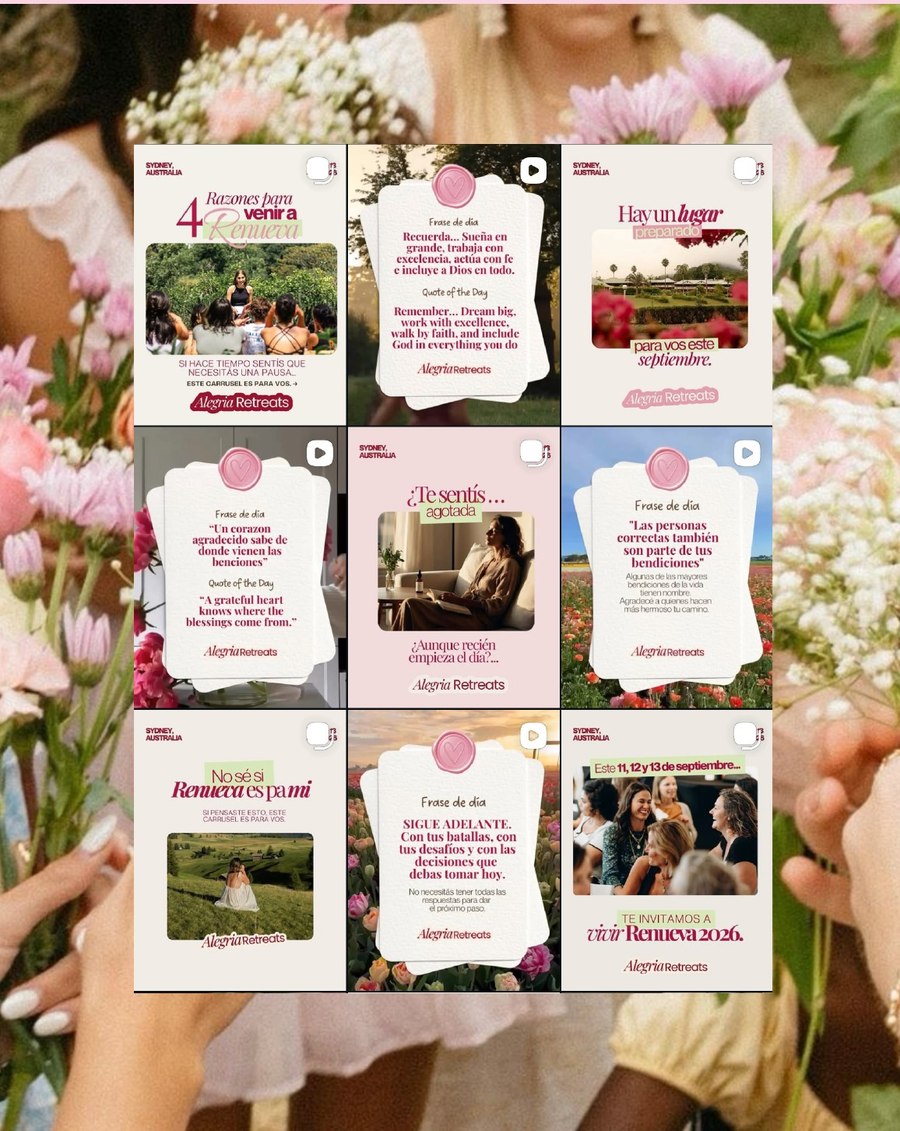 Grid de Instagram diseñado para Alegría Retreats